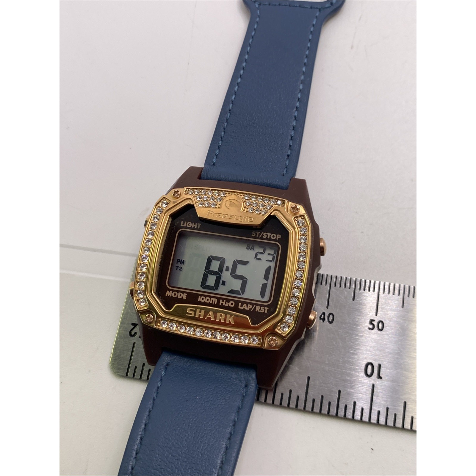 Freestyle Shark Rosegold Rhinestone Blue Leather Band Surfing Watch New Battery — image 4 of 8